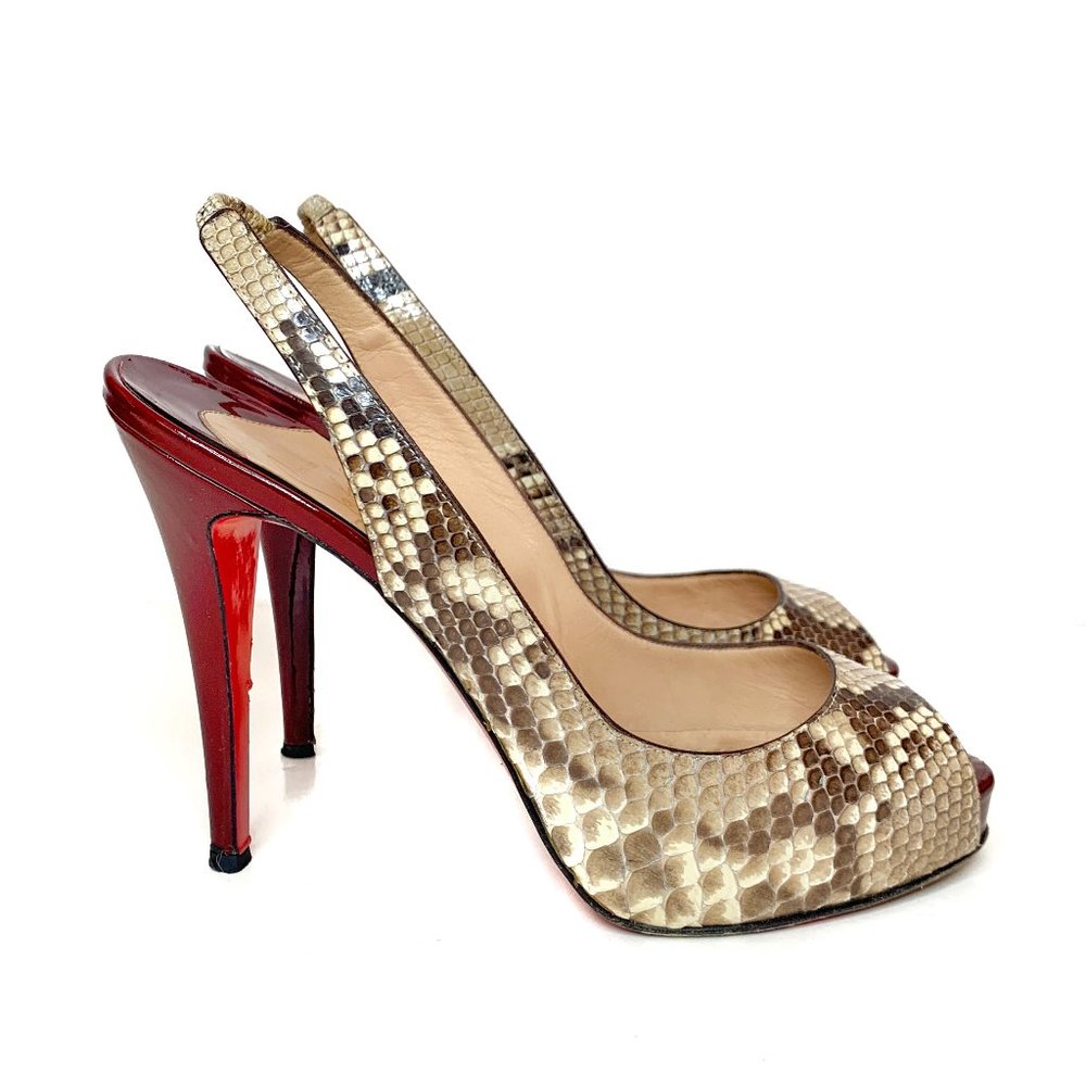 Christian Louboutin Roccia Python Peep-Toe Heels